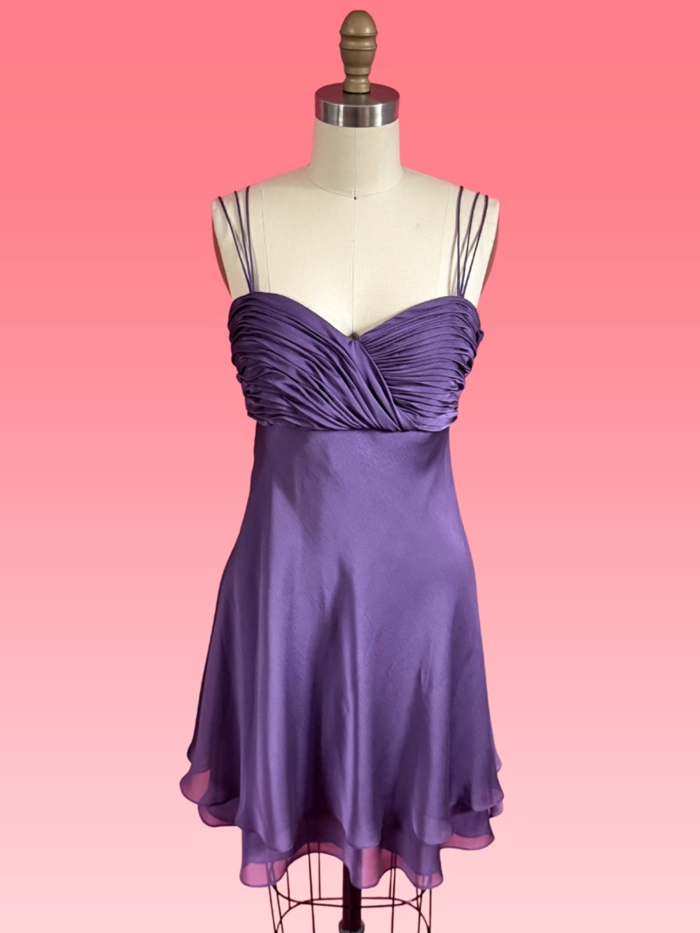 Vintage 90s/Y2K Kay Unger Bias Cut Chiffon Strappy Lux Flowy Mini Dress 10